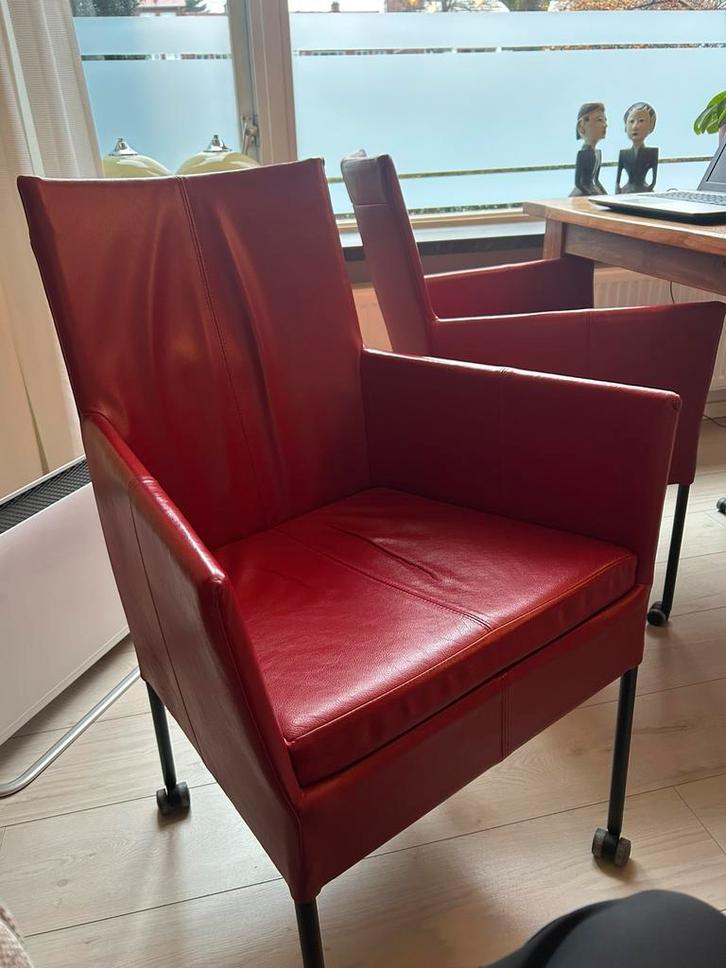 Eetkamerstoelen, 4 stuks, Huis en Inrichting, Stoelen, Gebruikt, Vier, Leer, Rood, Ophalen