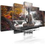 447 Waterval Buddha 5 Luik Canvas Schilderij XXL 200x100cm, Ophalen of Verzenden