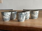 Traditionele Japanse sake servies set van keramiek 5 kopjes, Keramiek, Ophalen of Verzenden, Zo goed als nieuw, Overige stijlen