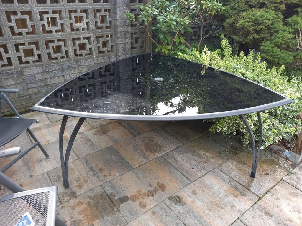 Tuintafel met glasplaat, Tuin en Terras, Ophalen, Gebruikt, Aluminium