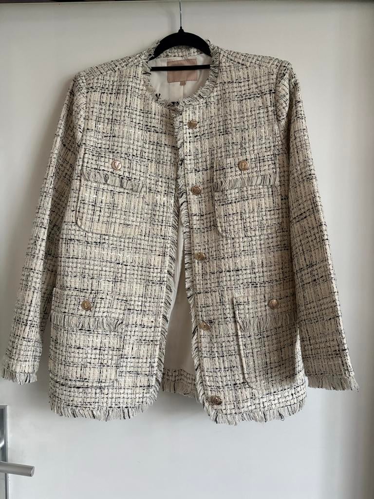 Josh V Carolien bouclé blazer maat M, Kleding | Dames, Jassen | Zomer, Zo goed als nieuw, Maat 38/40 (M), Wit, Ophalen of Verzenden
