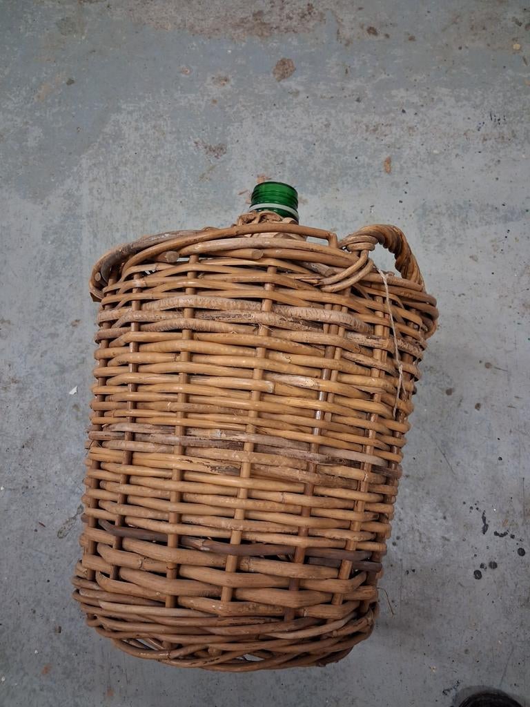 Vintage mandfles / gistfles met rieten omhulsel, Ophalen of Verzenden