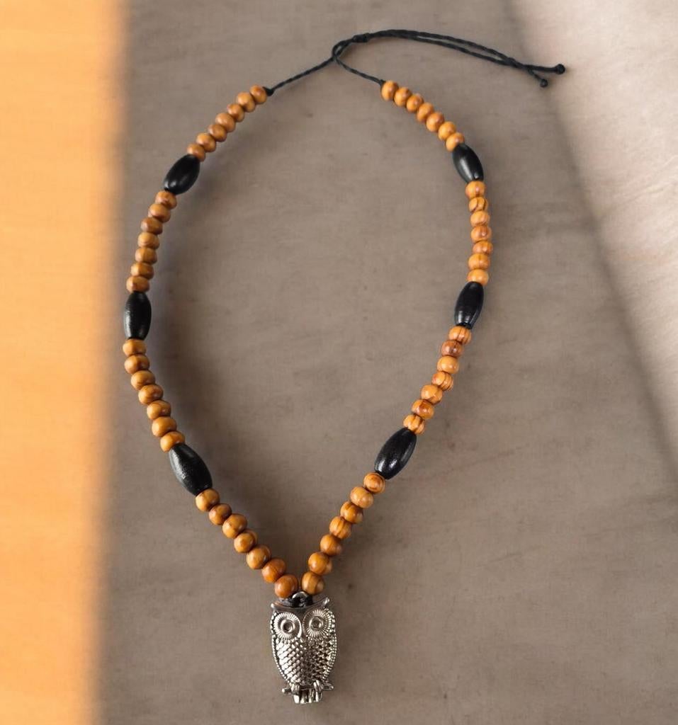 Spirituele uil ketting – handgemaakt-Unisex, Overige materialen, Verstelbaar, Zwart, Nieuw