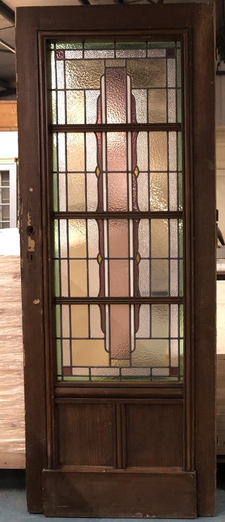 Antieke openslaande deur met glas in lood 220x86 cm., Ophalen