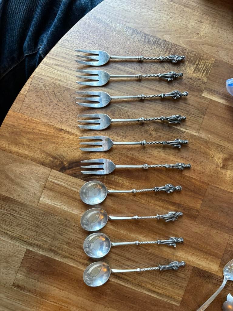 Antieke zilveren apostelset, vorken & lepels, Antiek en Kunst, Antiek | Bestek, Ophalen of Verzenden