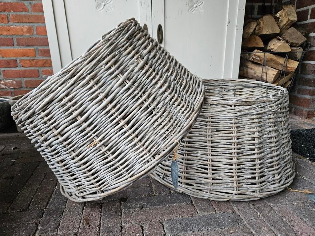 Set van 2 rieten lampenkappen - landelijke stijl, Ophalen, Gebruikt, 25 tot 50 cm, Grijs