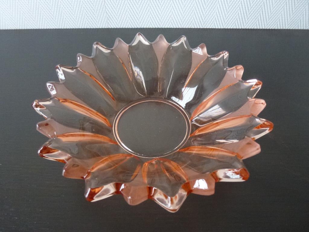 Antiek Art Deco oudroze glazen schaal Walther 1920/1930, Ophalen of Verzenden