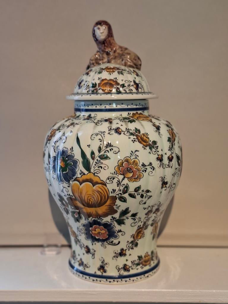 Delfts Holland Handwerk vaas met deksel en aap, Ophalen of Verzenden