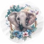 Jungledieren Muurcirkel Olifant met bloemen, Muurdeco4kids, Kinderen en Baby's, Verzenden, Nieuw, Wanddecoratie