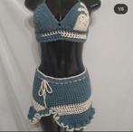 Gehaakte set met top en rokje, Ophalen of Verzenden, Zo goed als nieuw, Blauw, Bikini
