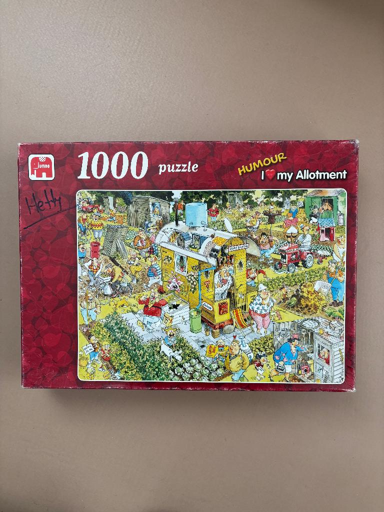Puzzel Jumbo/ Falcon Humor / Comic I love my allotment, Hobby en Vrije tijd, Ophalen of Verzenden, 500 t/m 1500 stukjes, Gebruikt