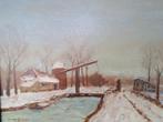 Hollandse school G. Dillen winterlandschap ophaalbrug, Ophalen of Verzenden