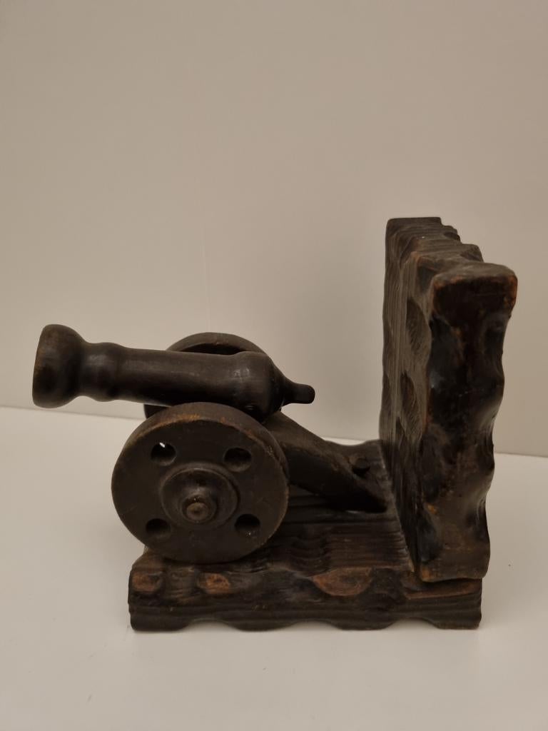 Ruiggesneden houten kanon boekensteun, Antiek en Kunst, Ophalen of Verzenden