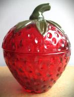 Aardbei pot met deksel~Glazen sierpotje in vorm van, Ophalen of Verzenden, Huis en Inrichting