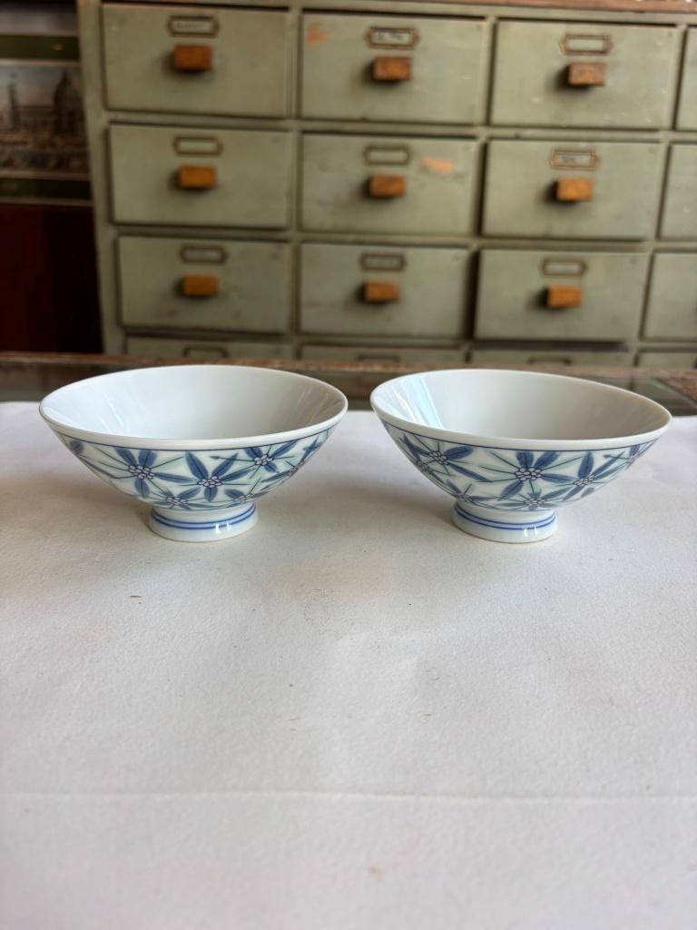 Set van 2 Japanse porseleinen Tayo-kommen – Asanoha-patroon