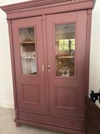 Antieke massief houten linnenkast landelijke vitrinekast, Ophalen, 100 tot 150 cm, 150 tot 200 cm, 50 tot 75 cm