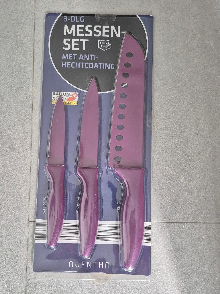 Nieuwe 3 delige messenset met anti hechtcoating, Ophalen of Verzenden, Nieuw