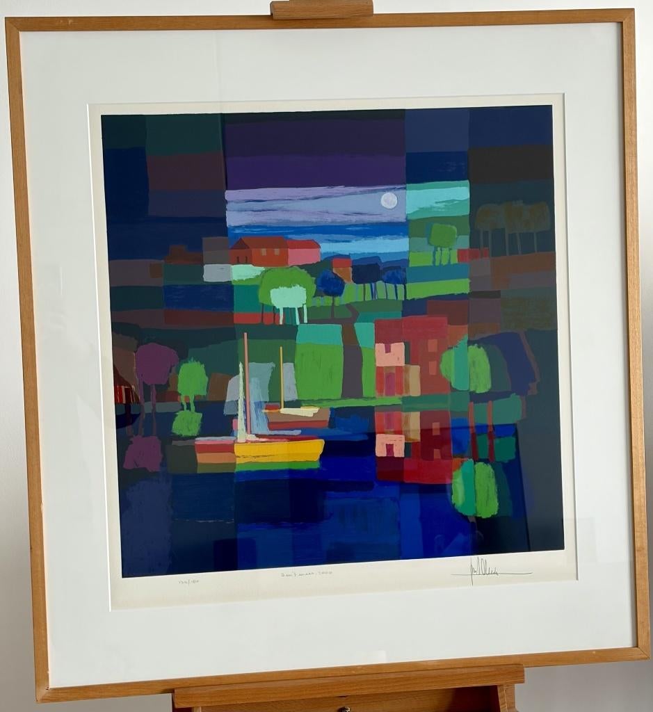 Ton Schulten, ingelijste zeefdruk Aan 't meer, Ophalen