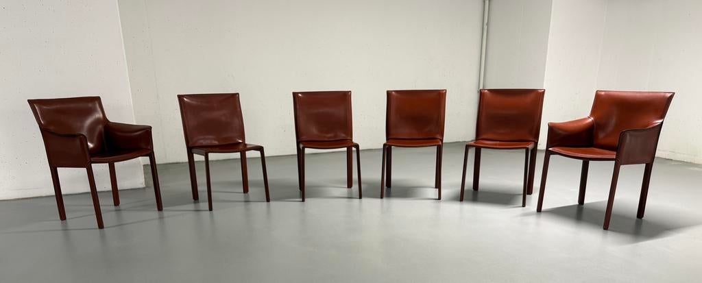 Vintage design leren eetkamerstoelen - Enrico Pellizzoni -, Huis en Inrichting, Stoelen, Ophalen, Gebruikt, Bruin, Pellizoni