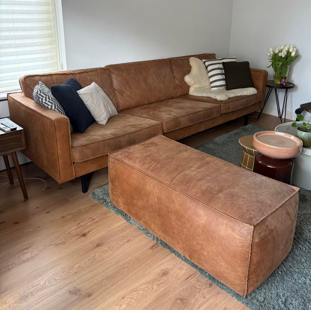 Be pure  3 zits bank + hocker., Ophalen, Gebruikt