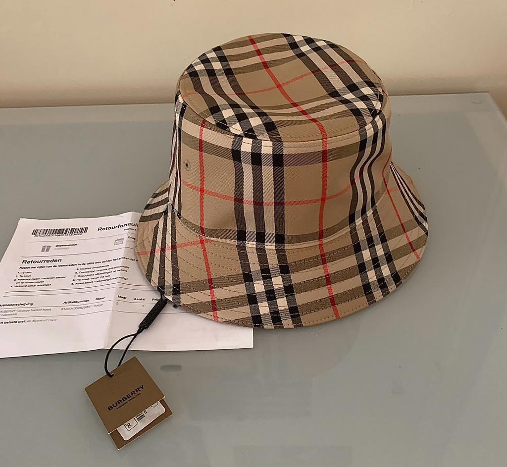 Burberry bucket hoed met ruitdessin/S/ Nieuw/unisex, Ophalen of Verzenden, Nieuw, 55 cm (S, 6⅞ inch) of minder, Hoed