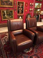 2 Fauteuils leren stoelen klassiek vintage roodbruin, Ophalen, Gebruikt, 50 tot 75 cm, Leer