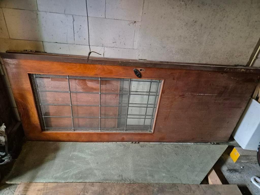 Dubbele houten deur met glas in lood, Gebruikt, 120 cm of meer, Binnendeur, Minder dan 200 cm