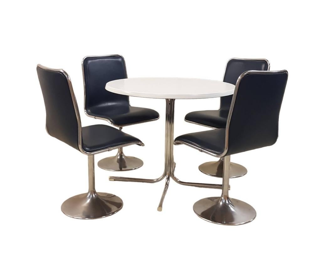 4 st. vintage design space-age 70's skai trompetvoet stoelen, Huis en Inrichting, Ophalen of Verzenden, Gebruikt