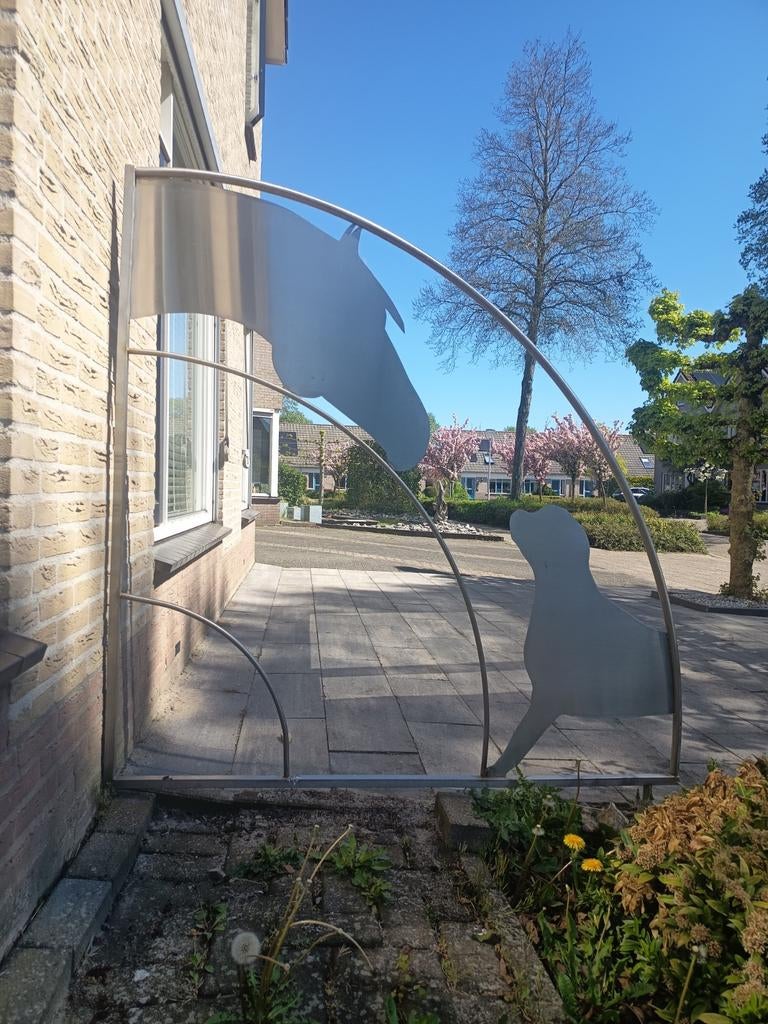 Unieke RVS Tuinafscheiding Paard & Rottweiler 160x160cm, Ophalen of Verzenden, Nieuw, Overige materialen, Sierhekwerk