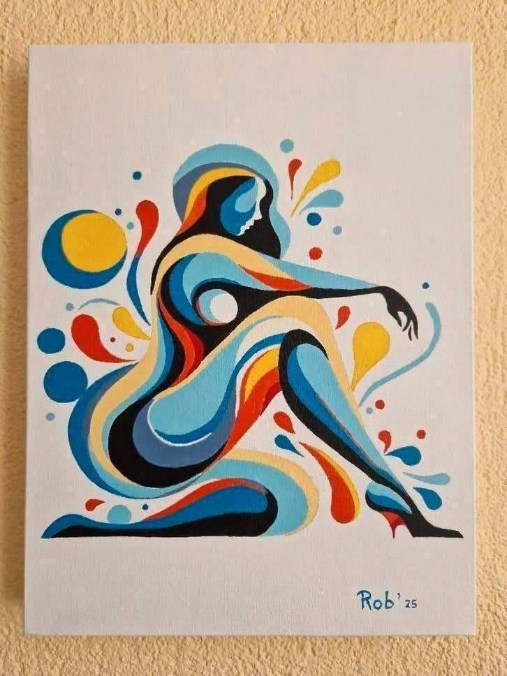 mooie dame zelf geschilderd op doek met acryl, Ophalen