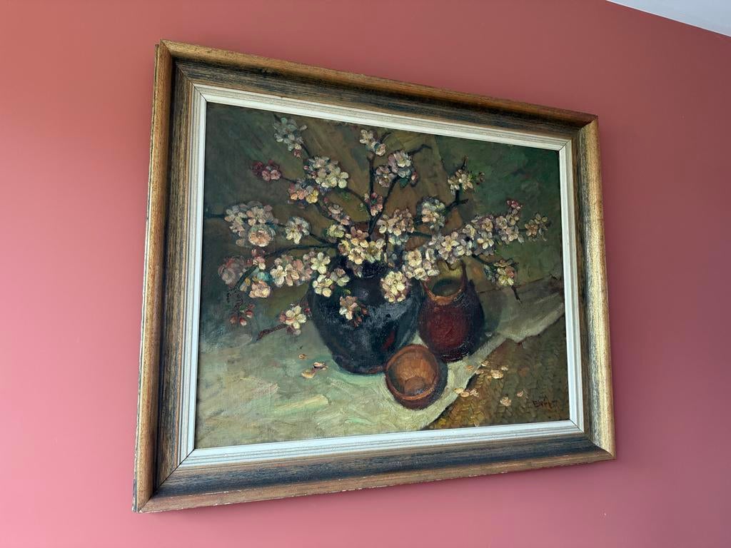 Klassiek stilleven met bloesemtakken in vaas, ingelijst, Ophalen