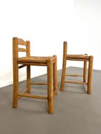 Vintage eiken Zweedse krukken met rieten zittingen jaren 60., Ophalen of Verzenden, Gebruikt, Hout