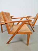 Set 3 art deco brutalist eiken hout fauteuil biezen ‘40, N, 75 tot 100 cm, N, 50 tot 75 cm