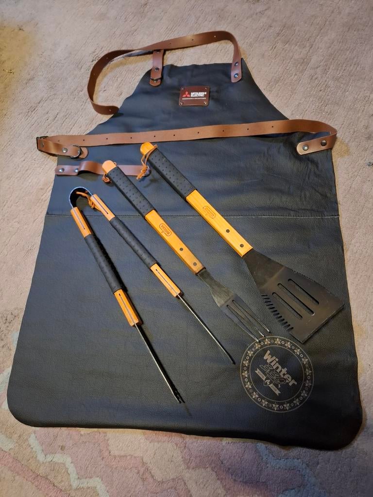 BBQ Leren schort met barbecue set, Ophalen of Verzenden, Nieuw