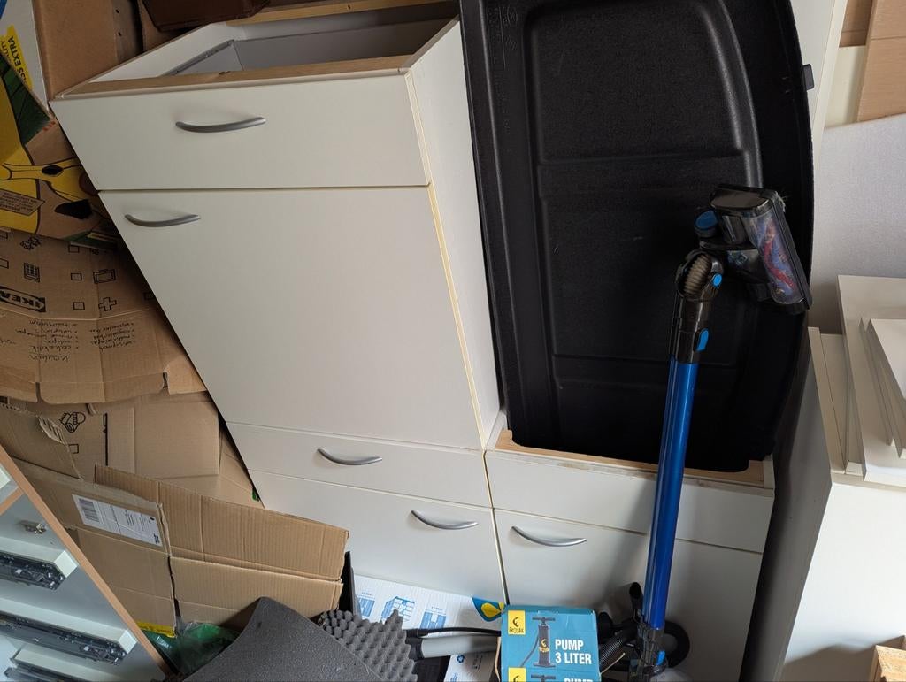 Gratis - 3 witte Bruynzeel onderkastjes, 2 met lade, Gebruikt, Wit, Minder dan 100 cm, 25 tot 50 cm