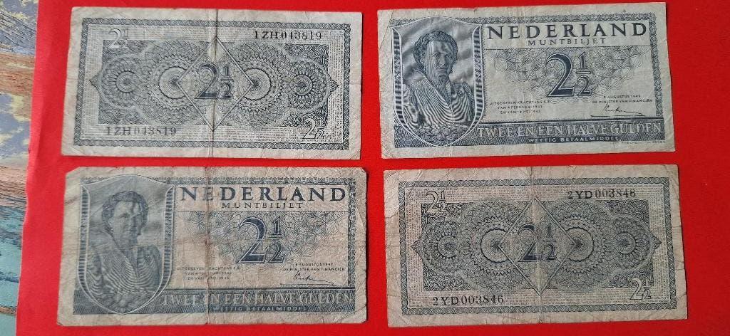 4x 2,5 gulden biljet Juliana, Postzegels en Munten, Bankbiljetten | Nederland, Ophalen of Verzenden, 5 gulden