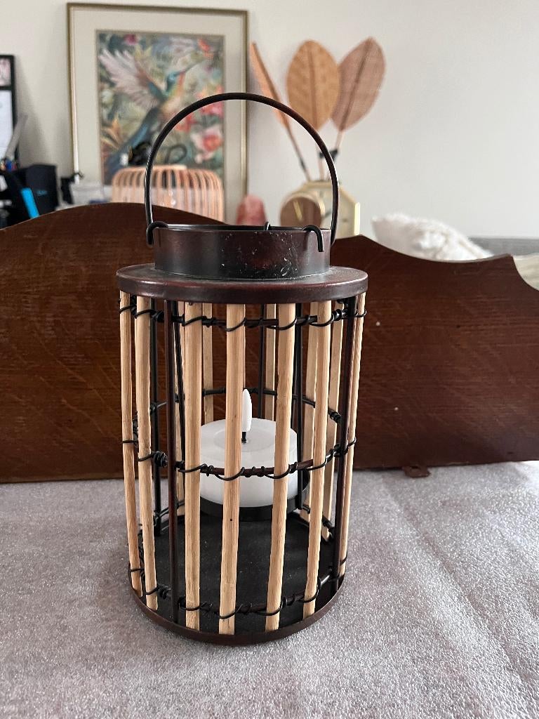 Vintage boho kaarsenhouder Japandi hout details kandelaar, Ophalen, Zo goed als nieuw, Hout, Minder dan 25 cm