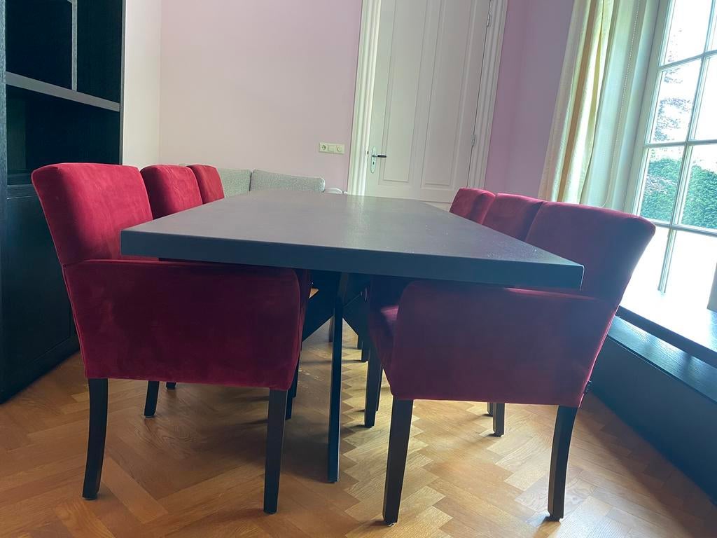 Eettafel Richmond zwart eikenhout stalen spinpoot Als nieuw!, Ophalen, Hotel chic industrieel, Eikenhout, 200 cm of meer