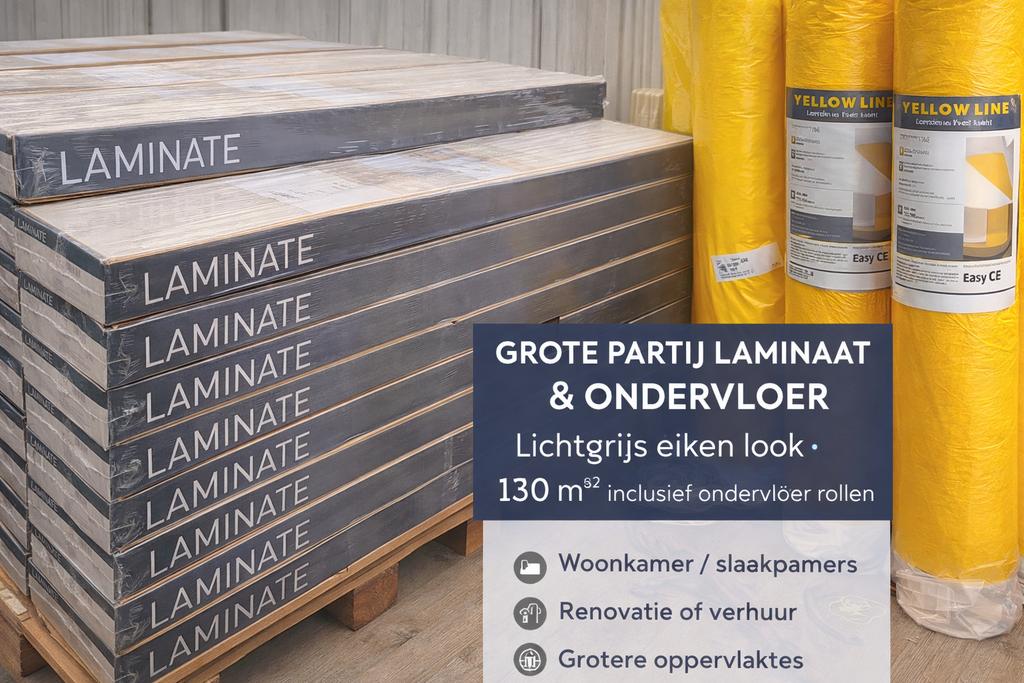 Grote partij laminaat (130 m²) inclusief ondervloer rollen, Ophalen, 50 tot 150 cm, Nieuw, 10 m² of meer