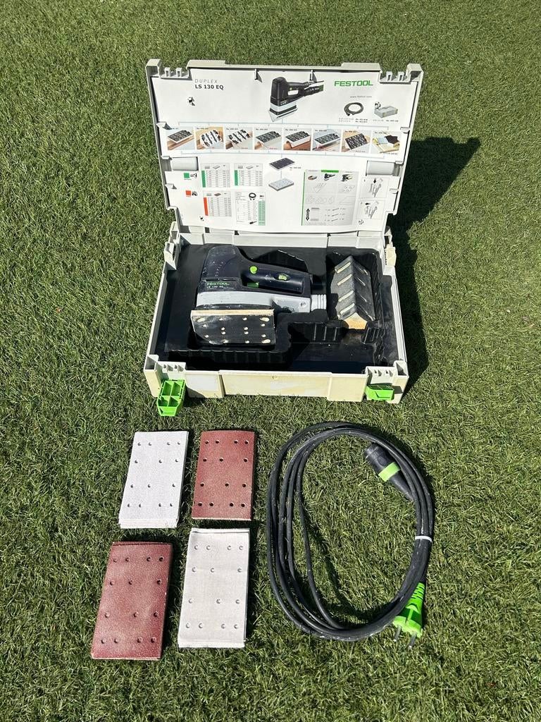 Festool LS 130 EQ bandschuurmachine met systainer en zolen, Ophalen of Verzenden, Zo goed als nieuw, Minder dan 600 watt, Excentrische schuurmachine