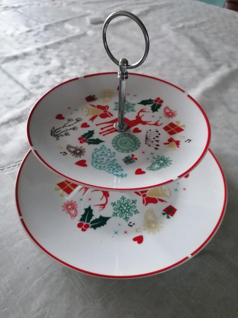 Kerst etagere met 2 lagen - feestelijke decoratie, Diversen, Kerst, Ophalen of Verzenden, Zo goed als nieuw