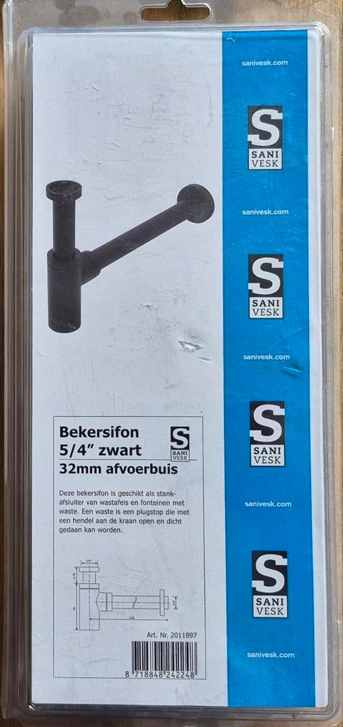 Sanivesk Bekersifon 5/4"x32mm Mat Zwart, nieuw in doos, Ophalen of Verzenden, Nieuw