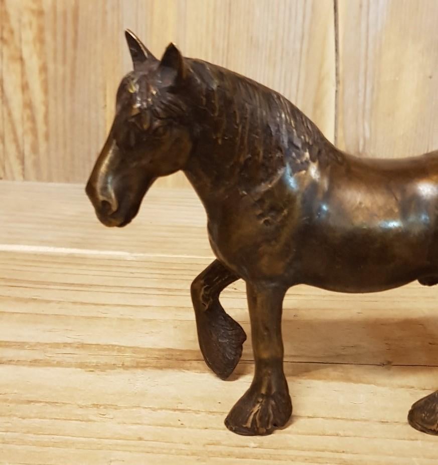 bronzen beeld / TREKPAARD / BELG / 11 cm hoog, Ophalen of Verzenden, Paard, Beeldje of Figuurtje