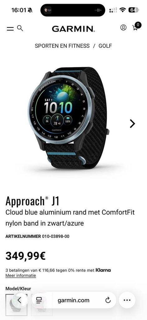 Nieuwe Garmin Approach J1 GPS Golfwatch - Zwart/Azure, Ophalen of Verzenden, Afstand, Nieuw, Zwart