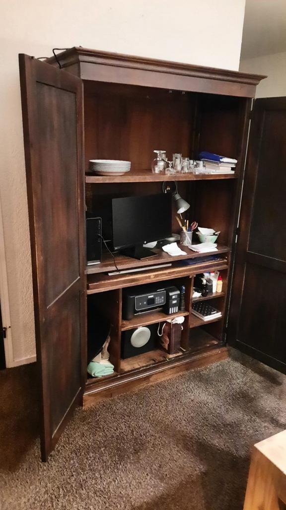 Massief houten kast - Donkerbruin, Huis en Inrichting, Klassiek, 150 tot 200 cm, 25 tot 50 cm, Overige houtsoorten