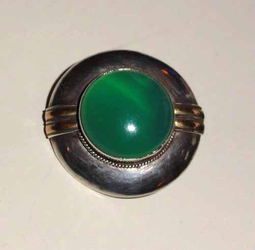 Broche Agaat Groen Hanger Zilver Modern Cirkel Design, Verzenden, Minder dan 4 cm, Zo goed als nieuw, Met edelsteen