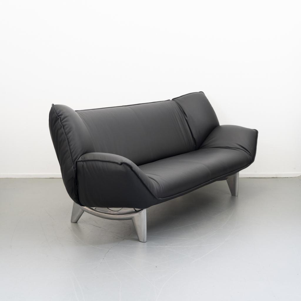 2x Leolux Tango 3-zits/223cm Bank Zwart Leer - Gepolijst, Niet ingevuld, Niet ingevuld, Driepersoons, 75 tot 100 cm