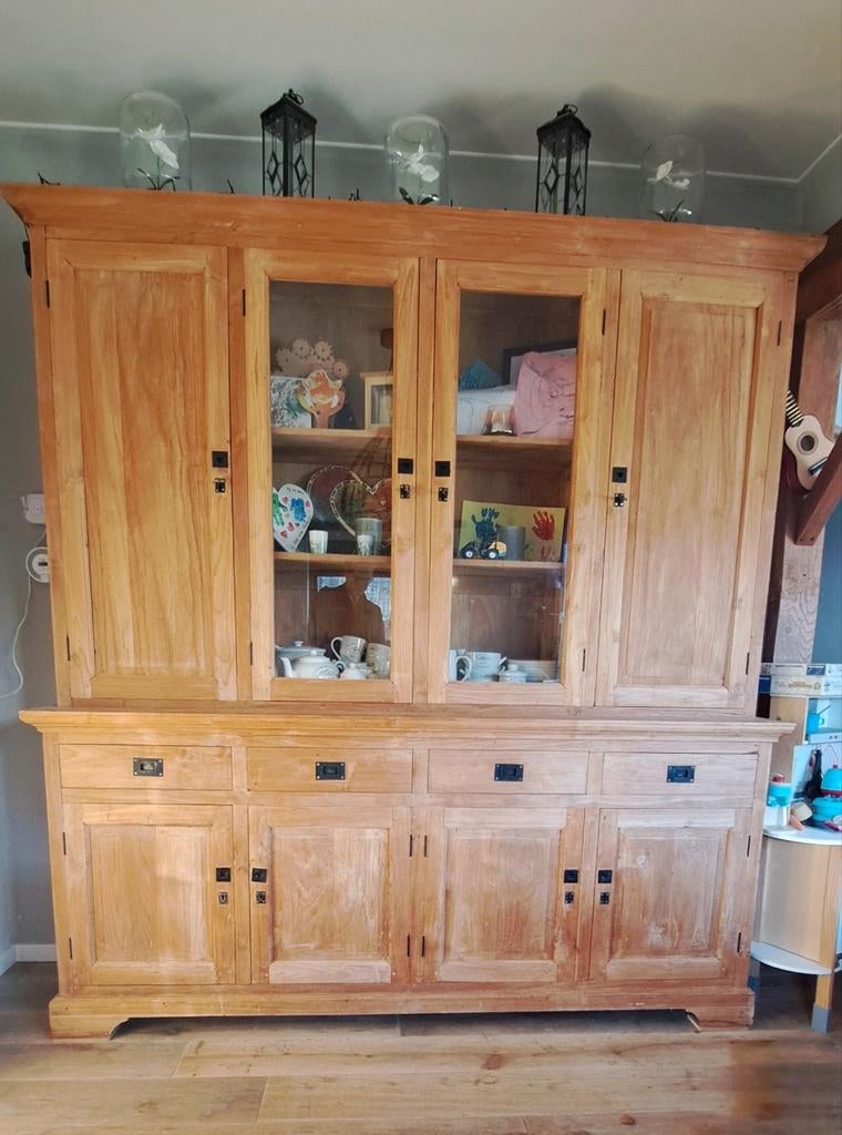 Teakhouten grote kast, Huis en Inrichting, Kasten | Buffetkasten, Ophalen, Gebruikt, Met deur(en), 200 cm of meer