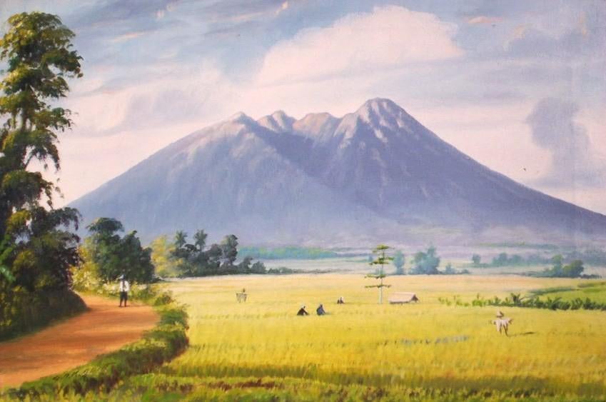 G.A. Kadir.1900. Landschap Java Indonesië.Mooie kleuren., Ophalen