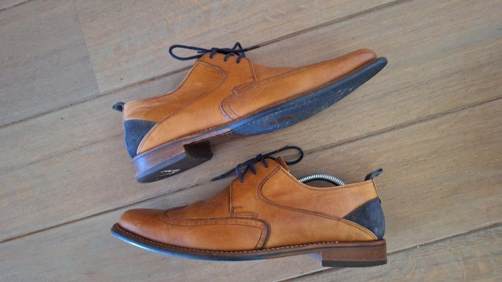 Nette Van Bommel veterschoenen cognac blauwe accenten 44 H, Kleding | Heren, Schoenen, Bruin, Floris van Bommel, Ophalen of Verzenden